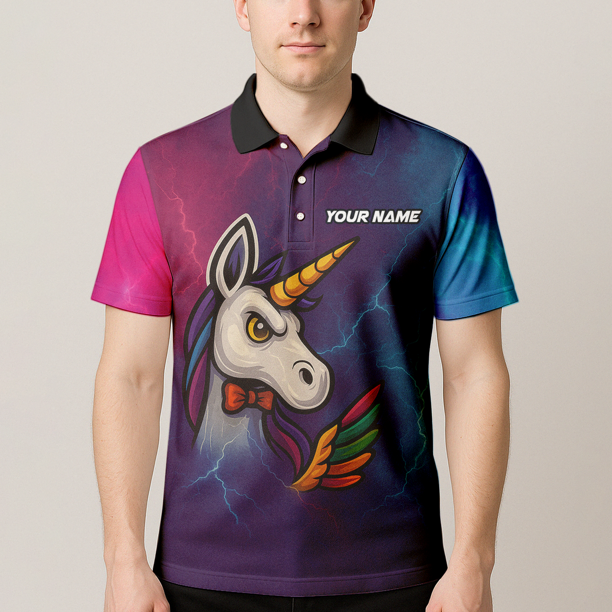 Personalized Unicorn Rainbow Lightning Dart Shirt Polo Purple Blue additional image 4