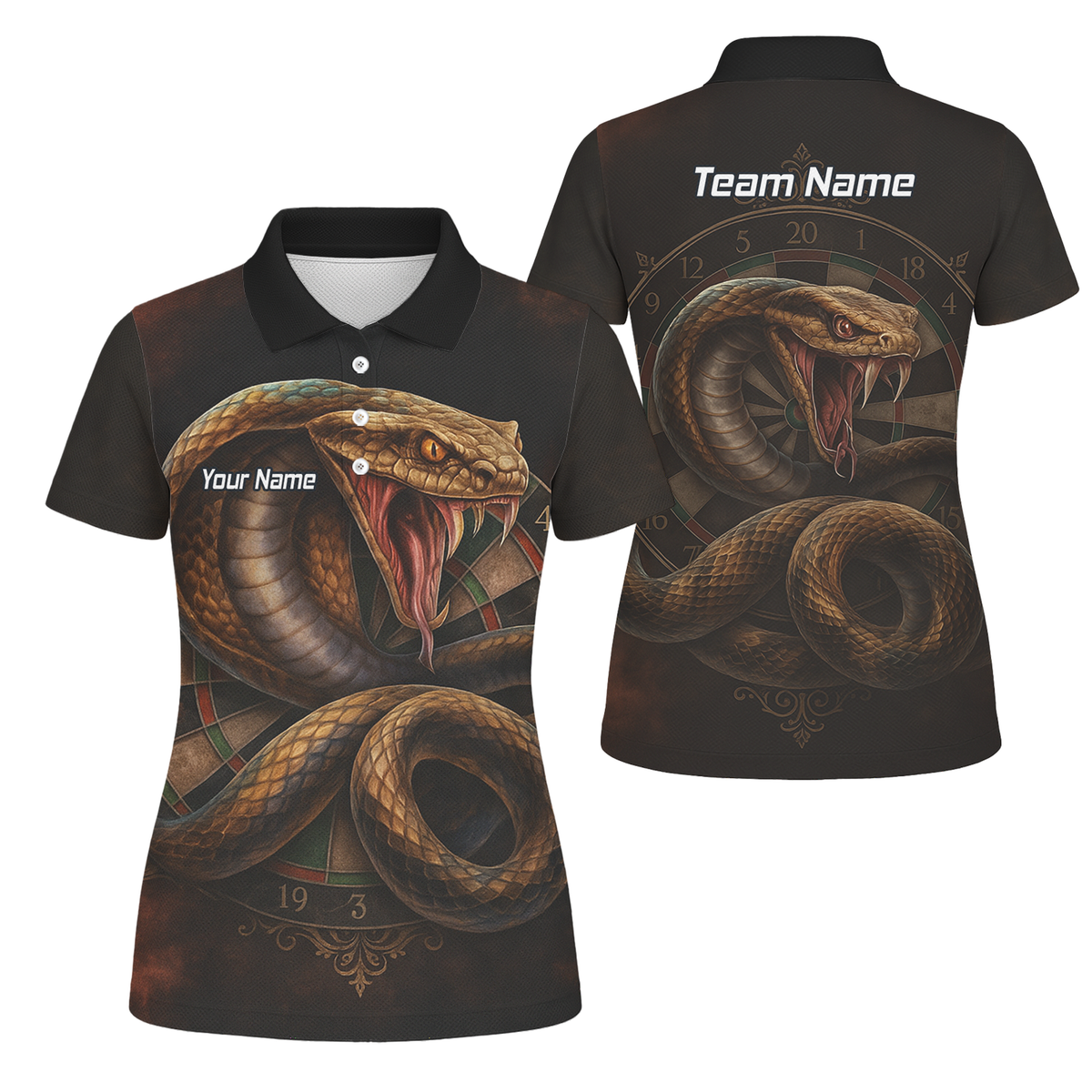 Personalised Vicious Snake Dart Polo Shirt Black Brown For Men X9746 main image - polo No