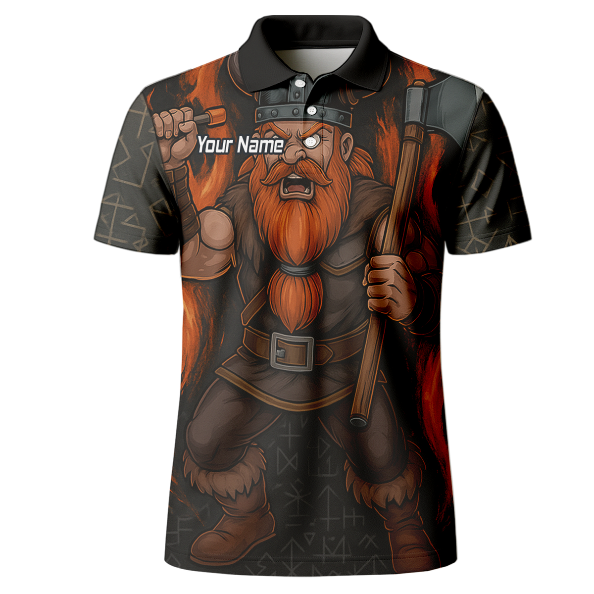 Personalised Viking Axe Fire Dart Polo Shirt Black Red For Men O0632 additional image 2