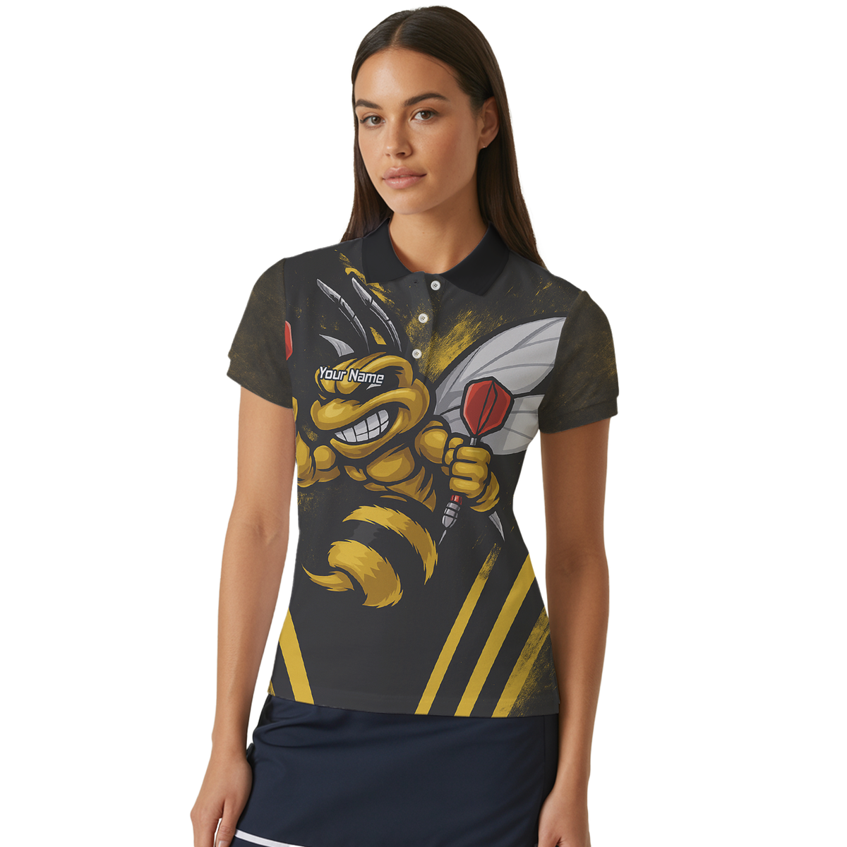 Personalised Hornet Dart Polo Shirt Black Yellow For Men A4364 additional image 4