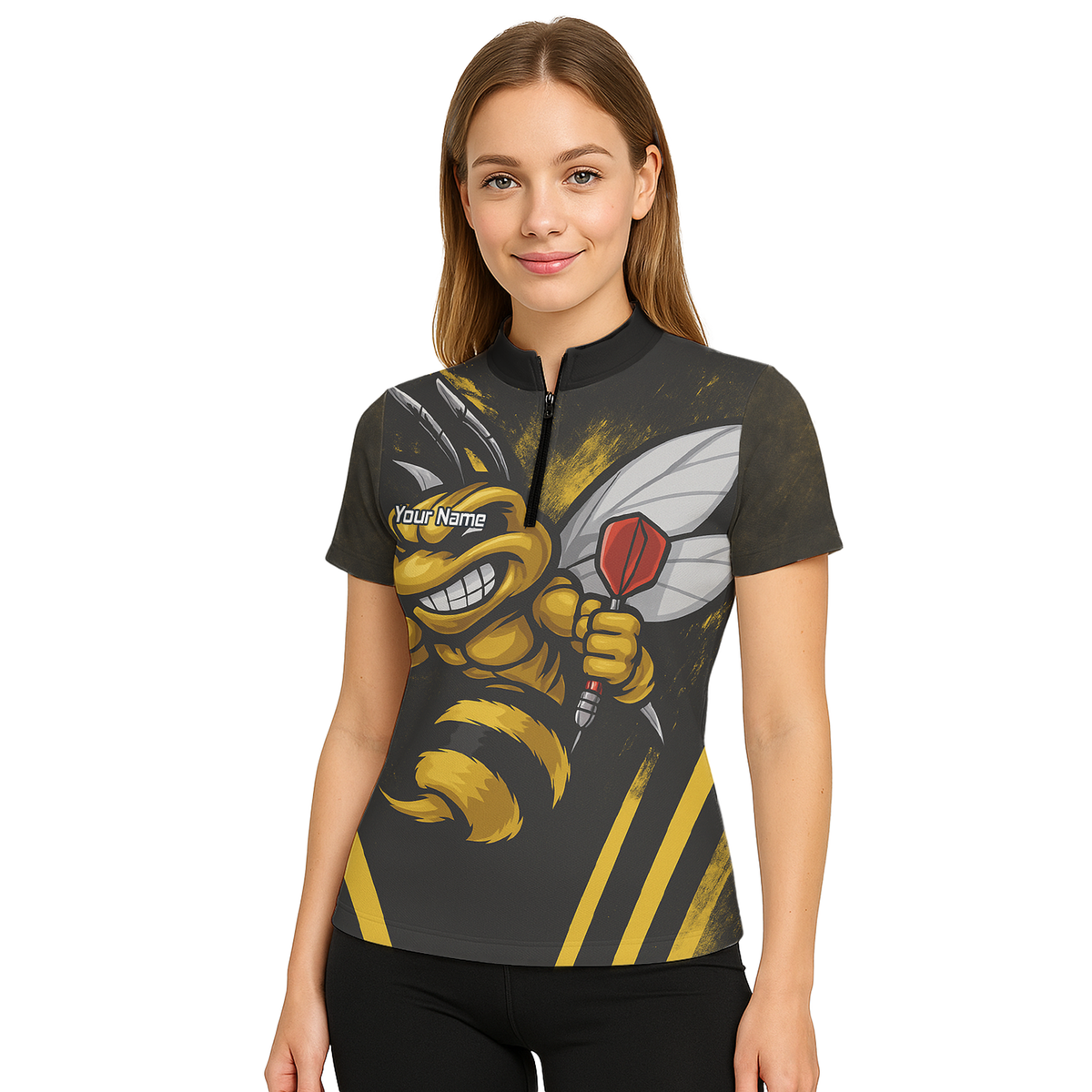 Personalised Hornet Dart Polo Shirt Black Yellow For Men A4364 additional image 5