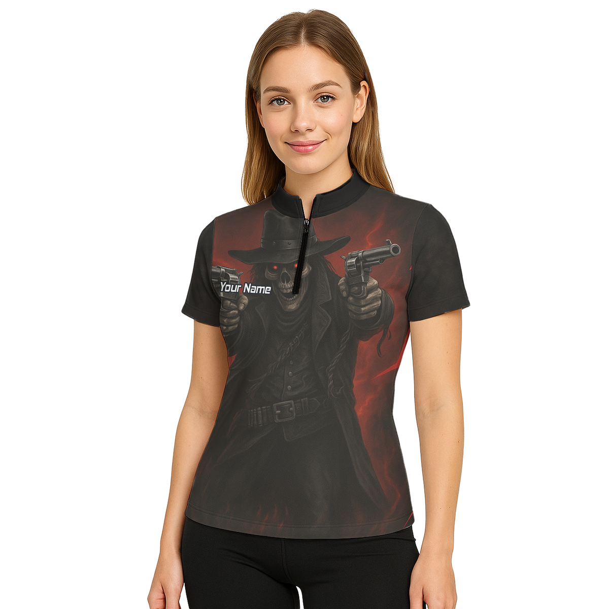 Personalised Gunslinger Skull Darts Polo Shirt Black Red For Men P5176 additional image 5