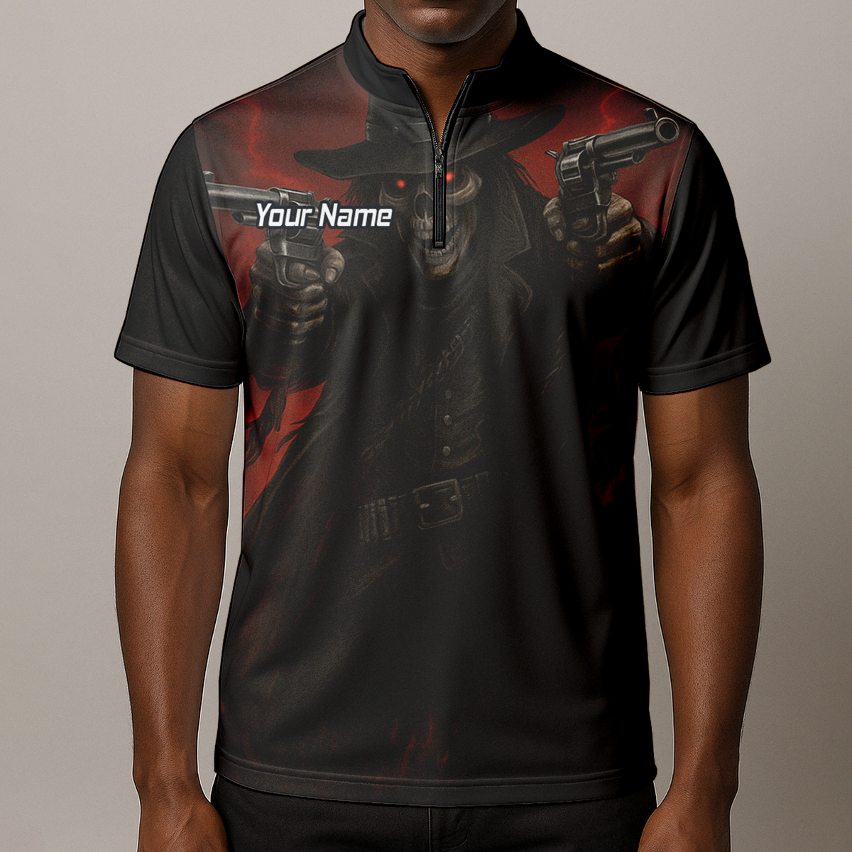 Personalised Gunslinger Skull Darts Polo Shirt Black Red For Men P5176 additional image 8
