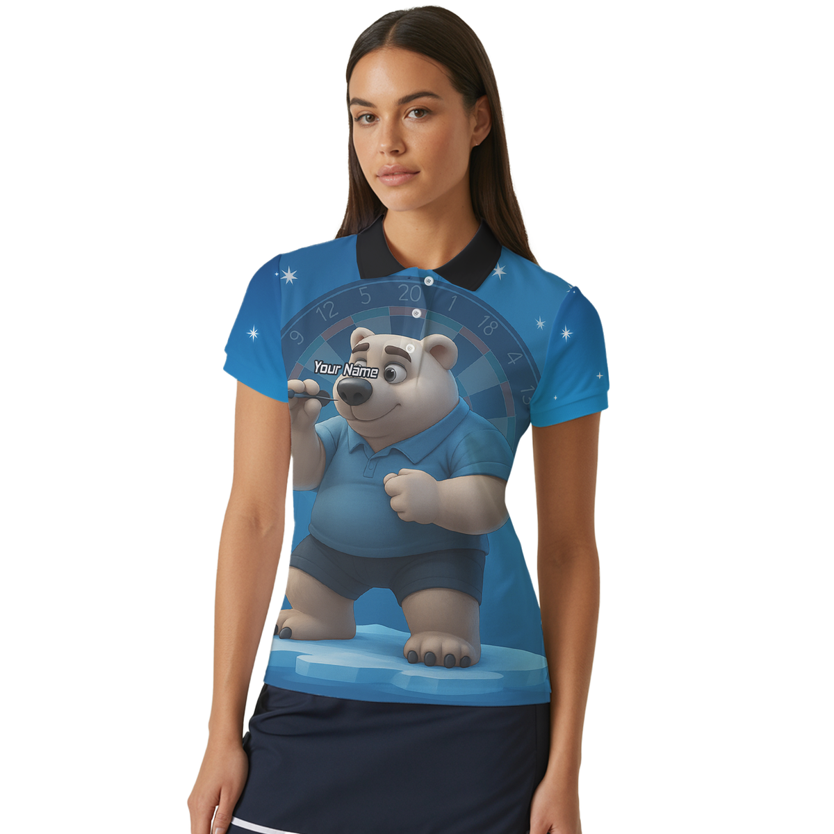 Personalised Polar Bear Darts Polo Shirt Blue For Men U3422 additional image 4
