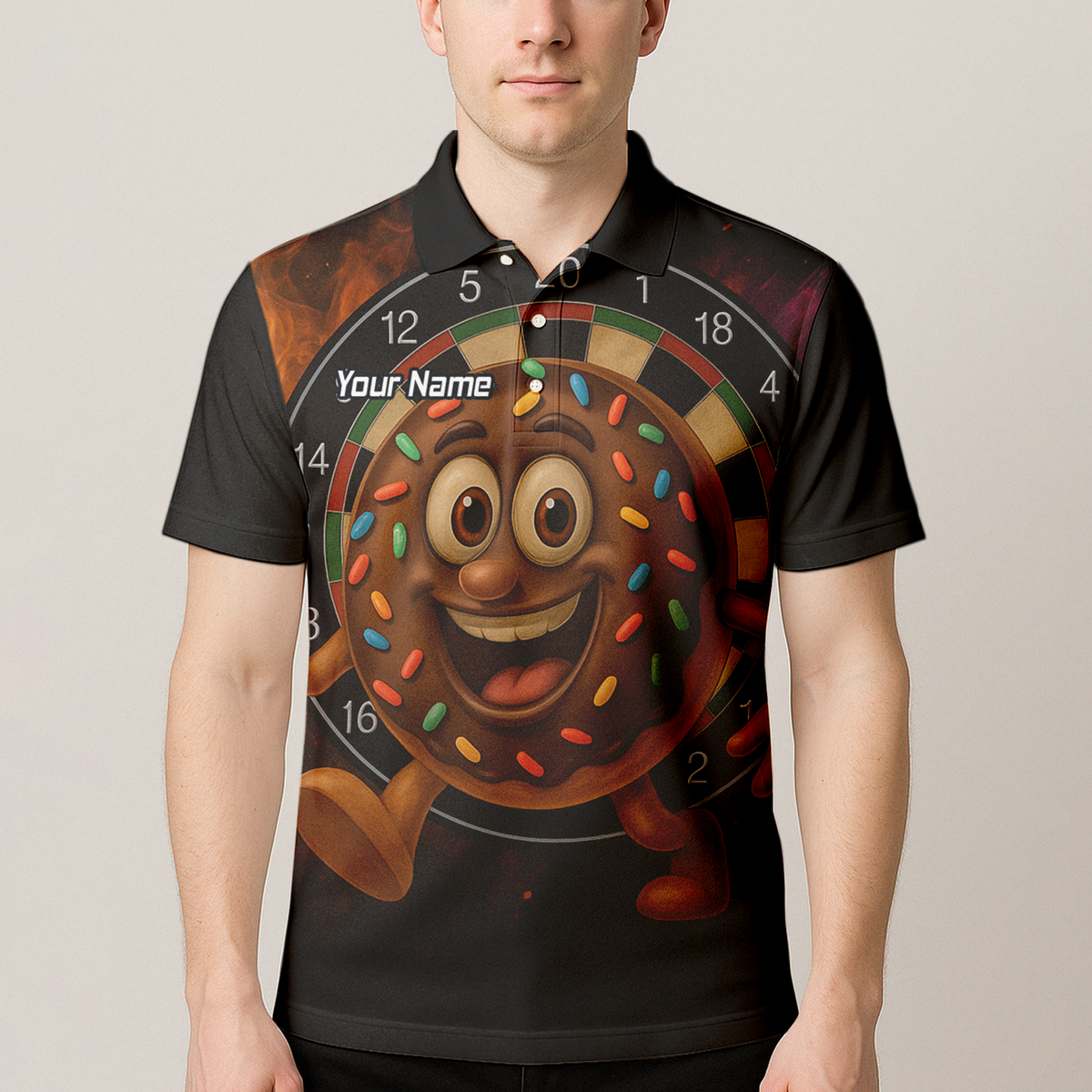 Personalised Funny Chocolate Donut Sprinkles Darts Polo Shirt Black For Men R0697 additional image 4