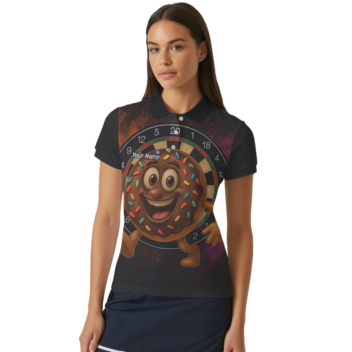 Personalised Funny Chocolate Donut Sprinkles Darts Polo Shirt Black For Men R0697 additional image 4