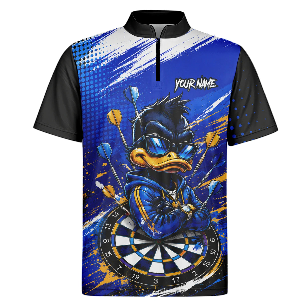 Personalised Blue & Gold Cool Duck Darts Polo Shirt For Men L859