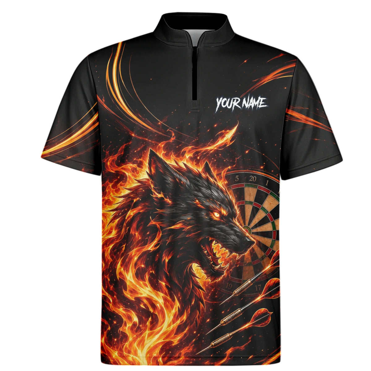 Personalised Flaming Wolf Darts Polo Shirt For Men W521