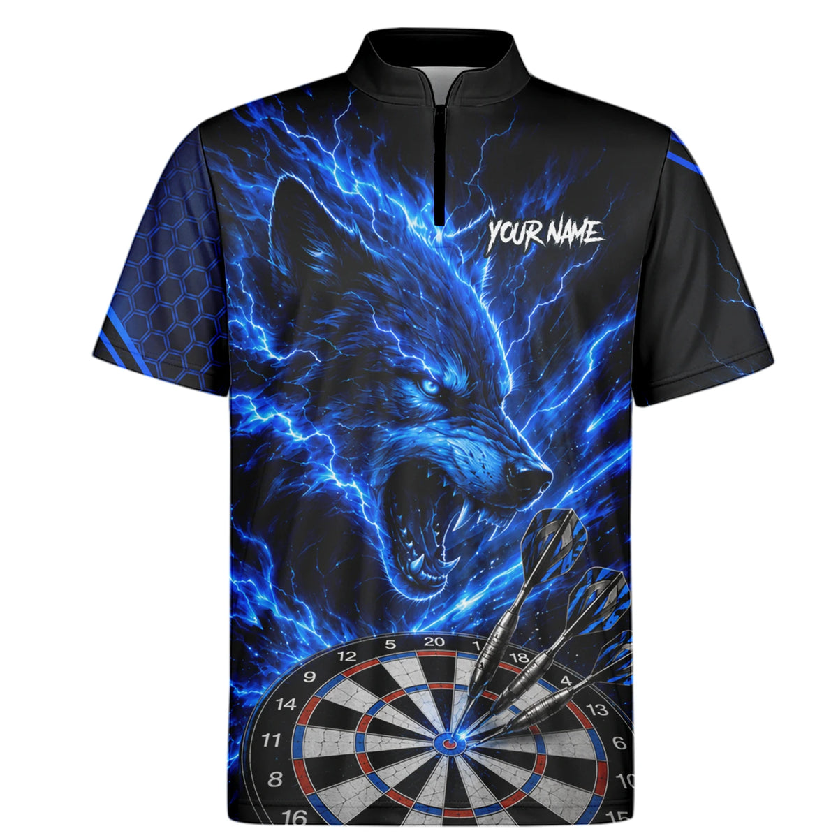 Personalised Black & Blue Wolf Lightning Darts Shirt For Men Y375