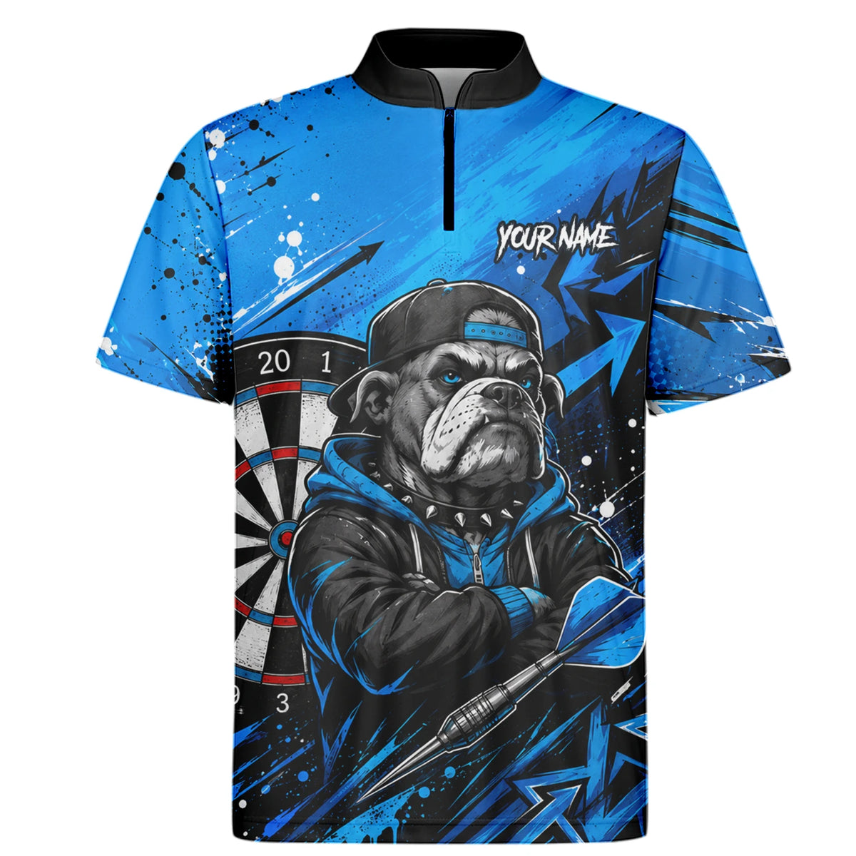 Personalised Blue & Black Bulldog Darts Shirt For Men D529