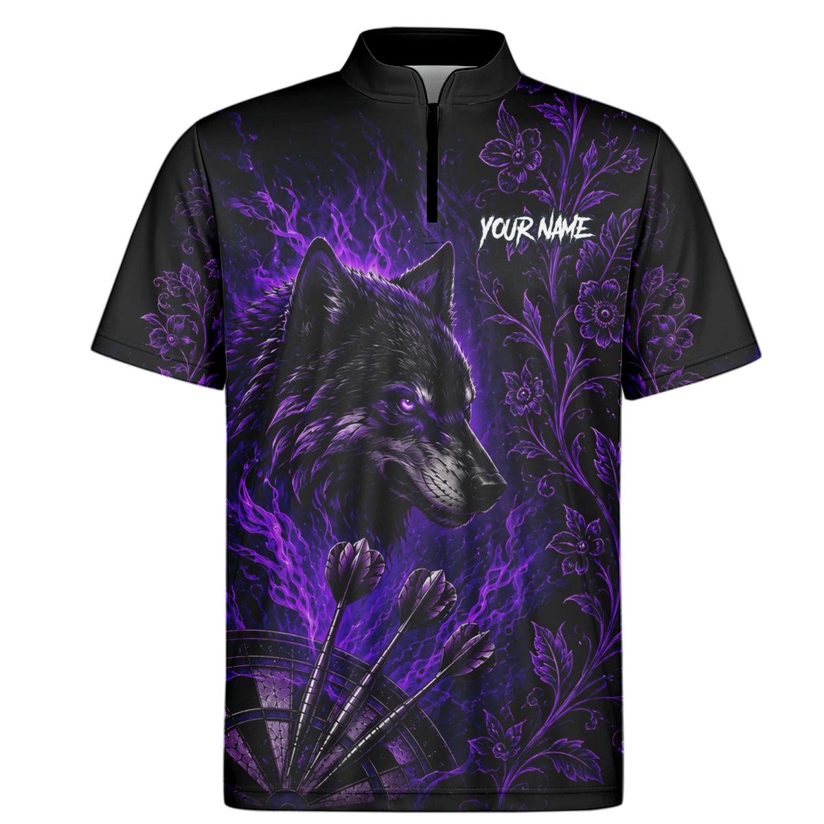 Personalised Black & Purple Wolf Dartboard Darts Shirt For Men J133