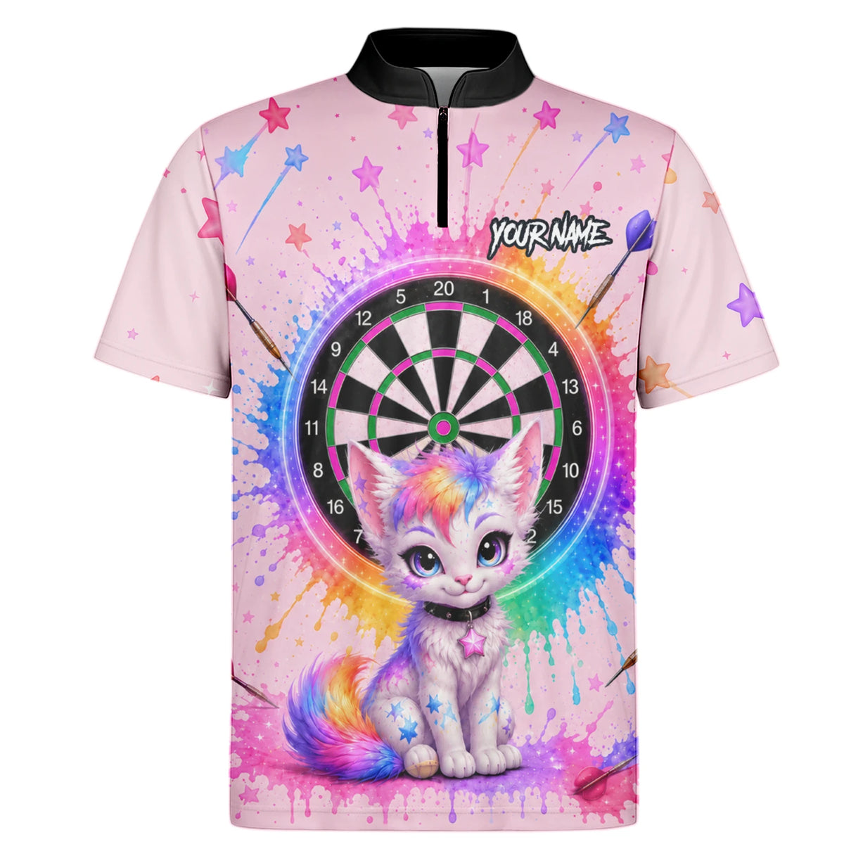 Personalised Pink Rainbow Kitten Dartboard Darts Shirt For Men X398