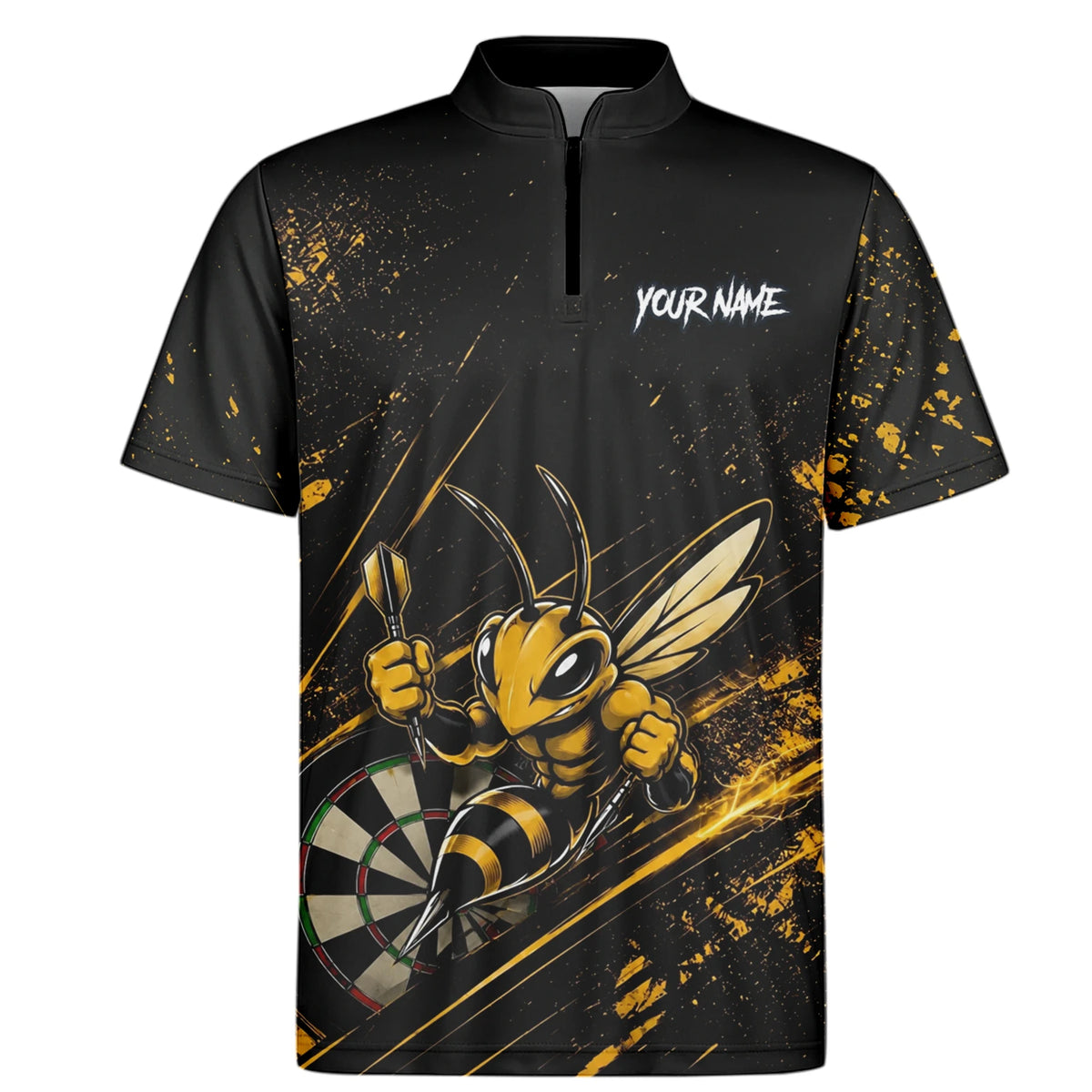 Personalised Black & Gold Bee Dartboard Darts Shirt For Men L410