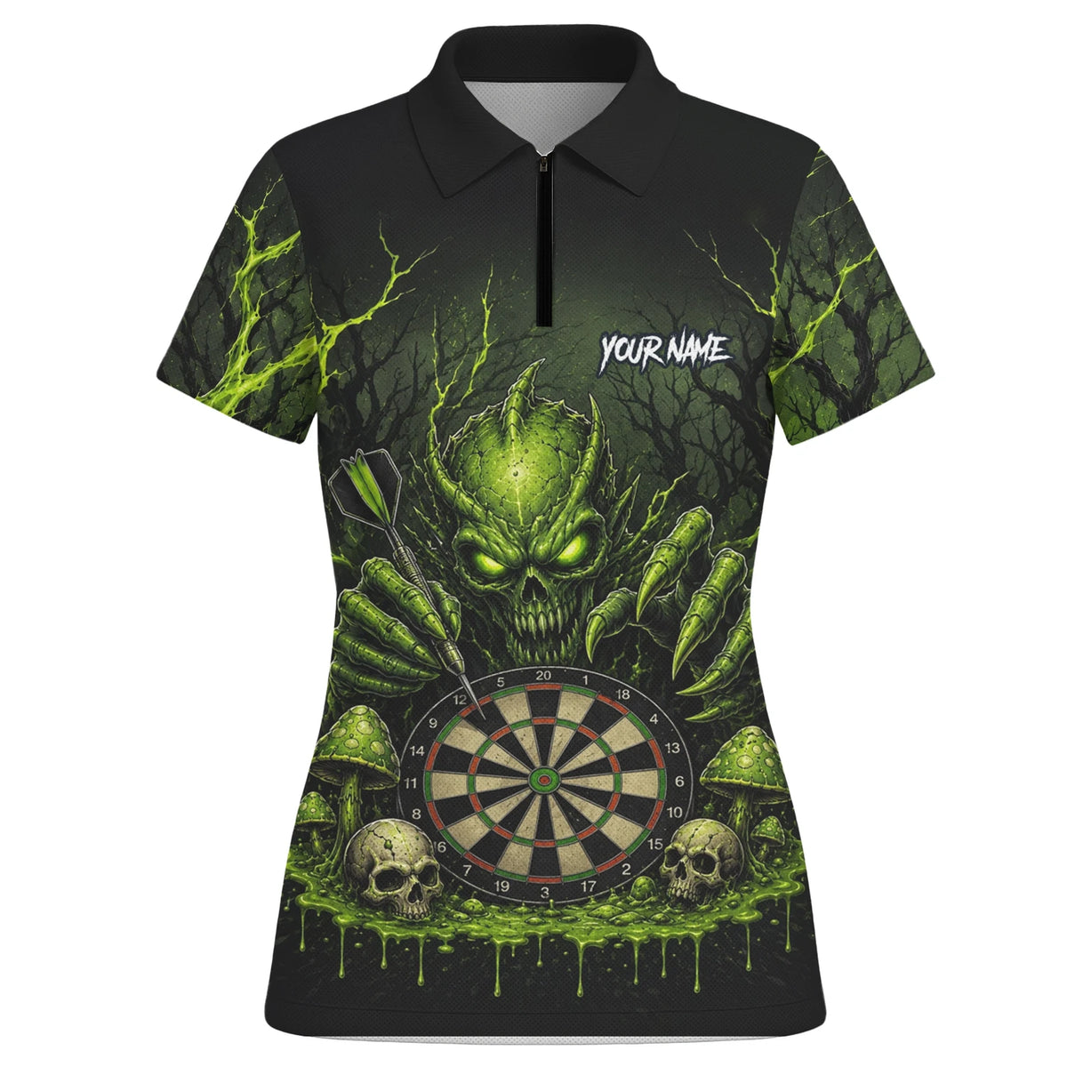 Personalised Black & Green Monster Skull Dartboard Darts Shirt For Women A277