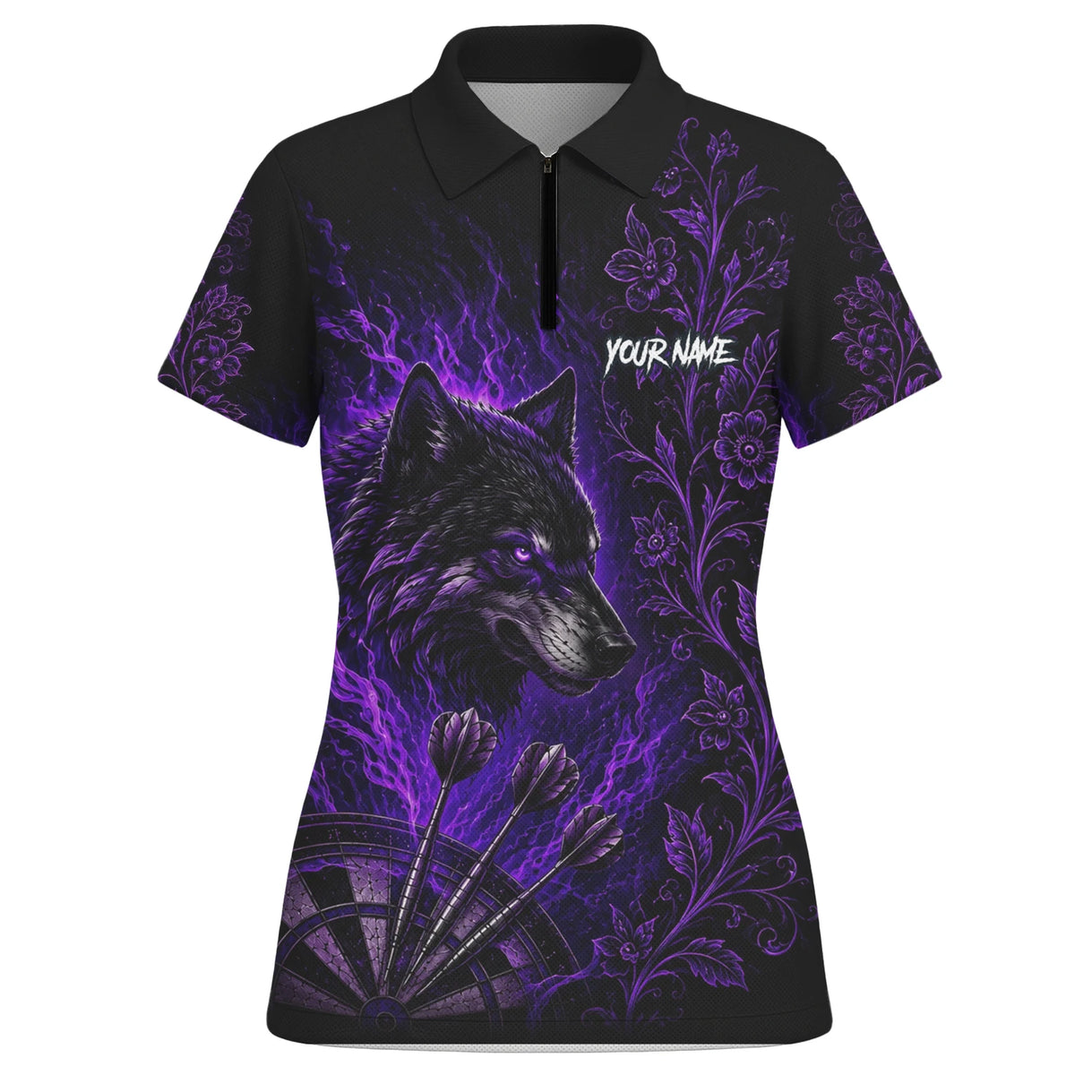 Personalised Black & Purple Wolf Dartboard Darts Shirt For Women J133