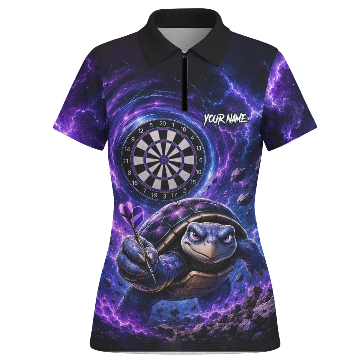 Personalised Purple & Black Turtle Playing Darts Shirt For Women F796