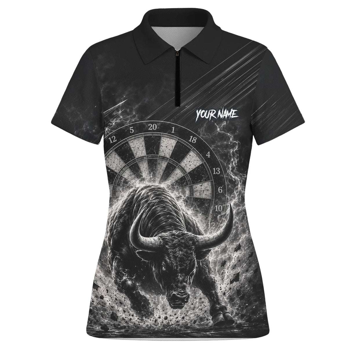 Personalised Black & White Bull Head Darts Shirt For Women V420