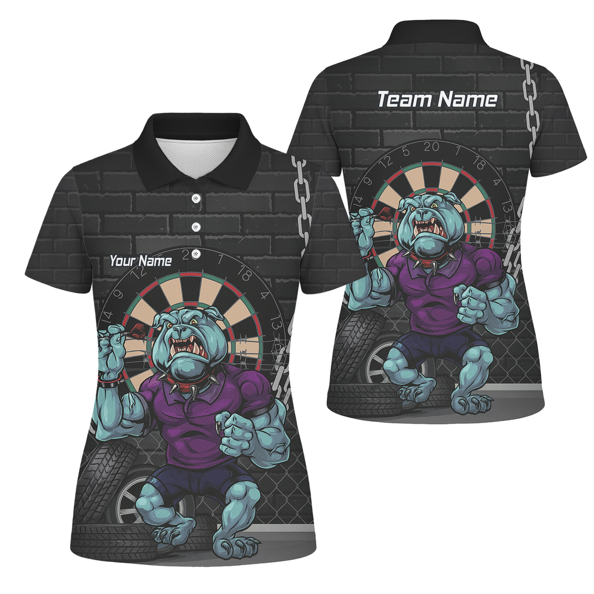 Personalised Fierce Bulldog Darts Polo Shirt Black Blue Purple For Men K4947 main image - polo No