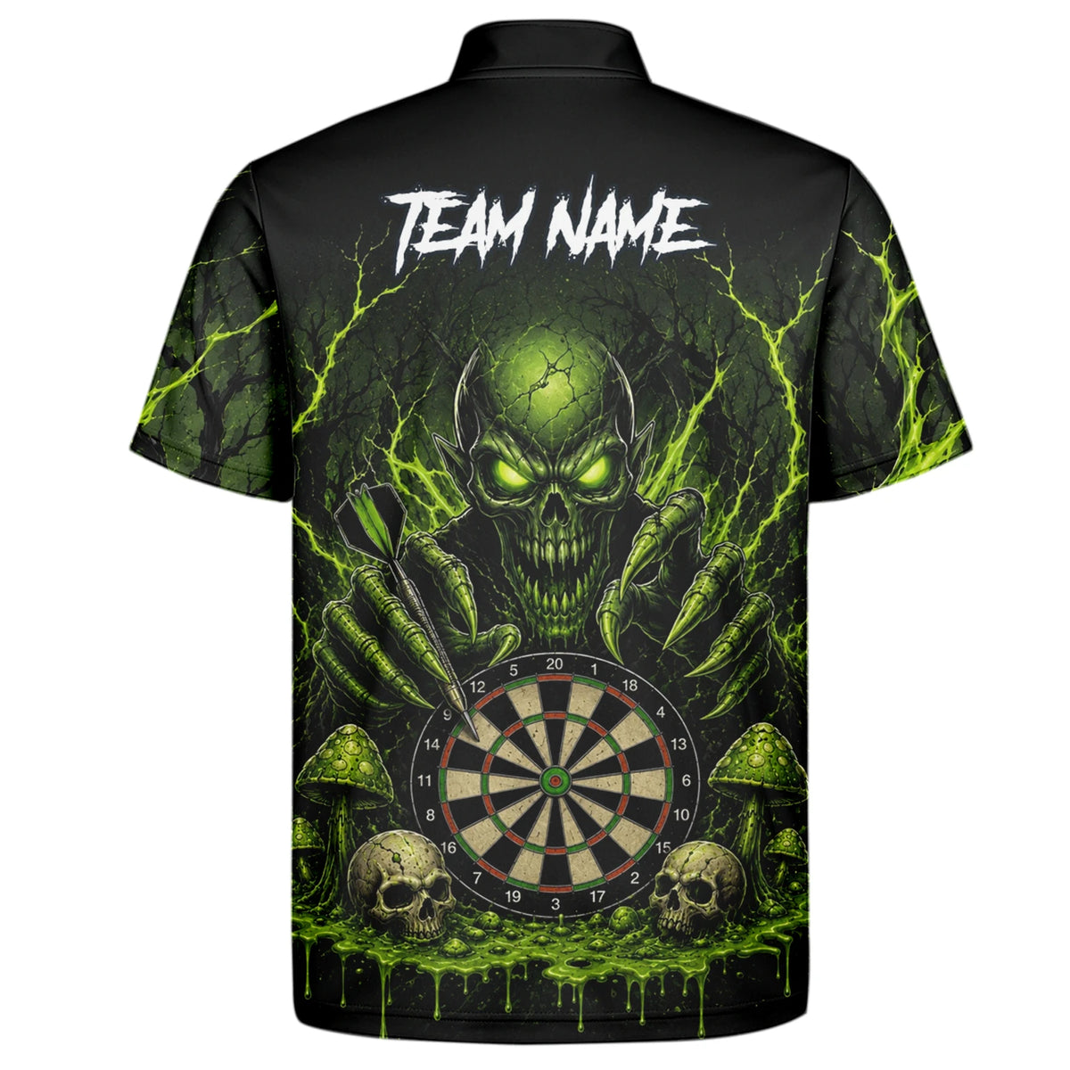 Personalised Black & Green Monster Skull Dartboard Darts Shirt For Men A277
