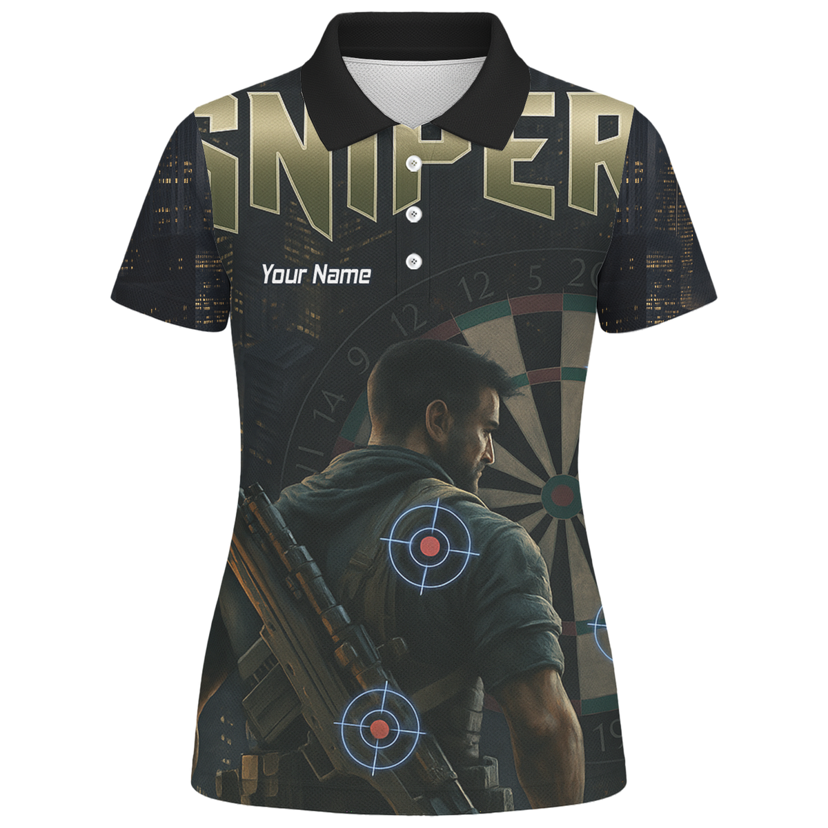 Personalised Sniper Tactical Dart Jersey Polo Shirt Black City Night For Men P5428 additional image 1