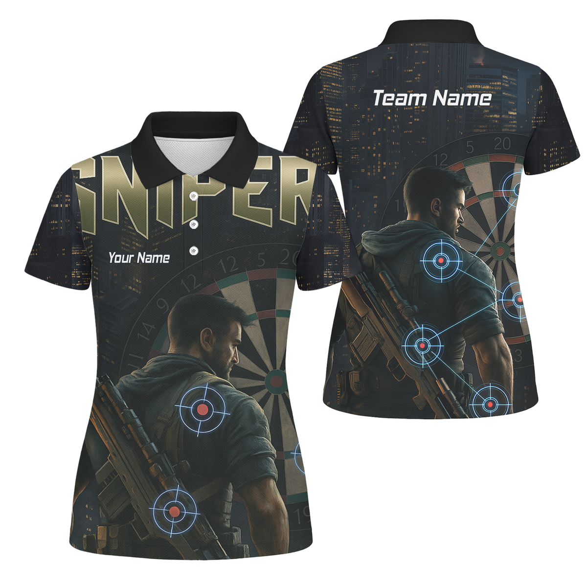 Personalised Sniper Tactical Dart Jersey Polo Shirt Black City Night For Men P5428 main image - polo No
