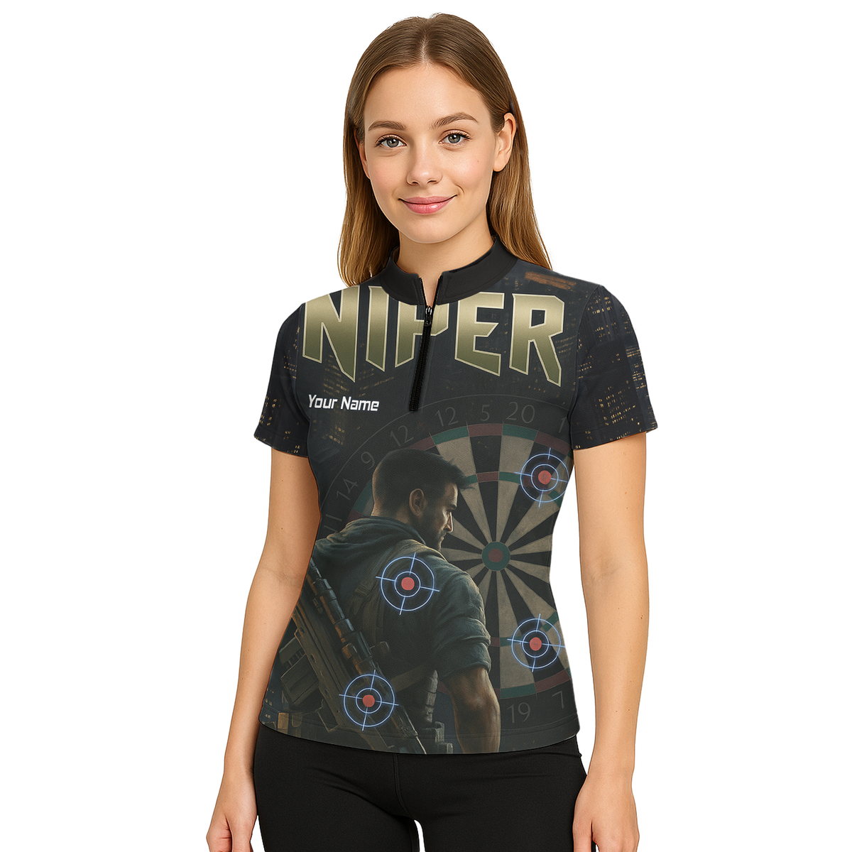 Personalised Sniper Tactical Dart Jersey Polo Shirt Black City Night For Men P5428 additional image 5