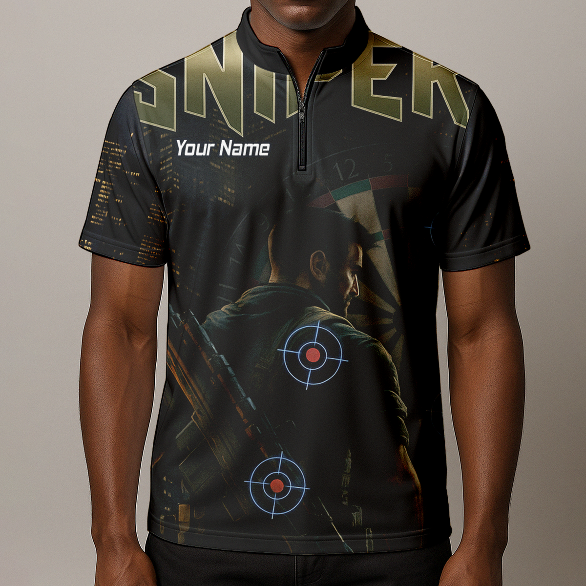Personalised Sniper Tactical Dart Jersey Polo Shirt Black City Night For Men P5428 additional image 8