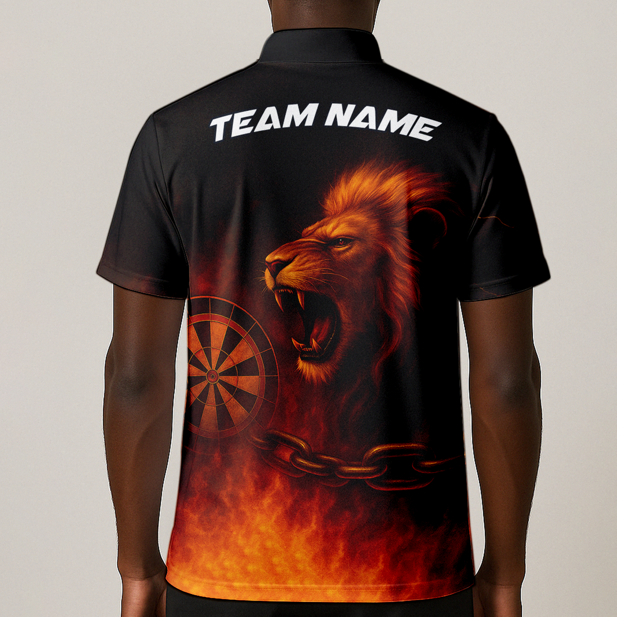 Custom Personalized Roaring Lion Fire Darts Polo Shirt Black Orange additional image 1