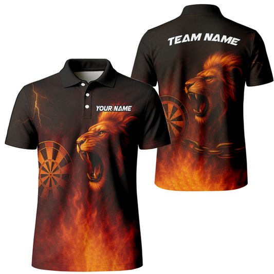Custom Personalized Roaring Lion Fire Darts Polo Shirt Black Orange main image - polo, Pocket No