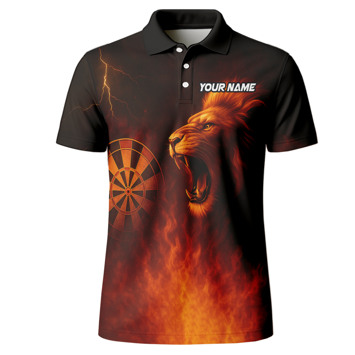 Custom Personalized Roaring Lion Fire Darts Polo Shirt Black Orange additional image 2