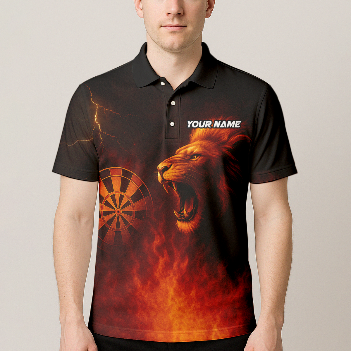 Custom Personalized Roaring Lion Fire Darts Polo Shirt Black Orange additional image 4