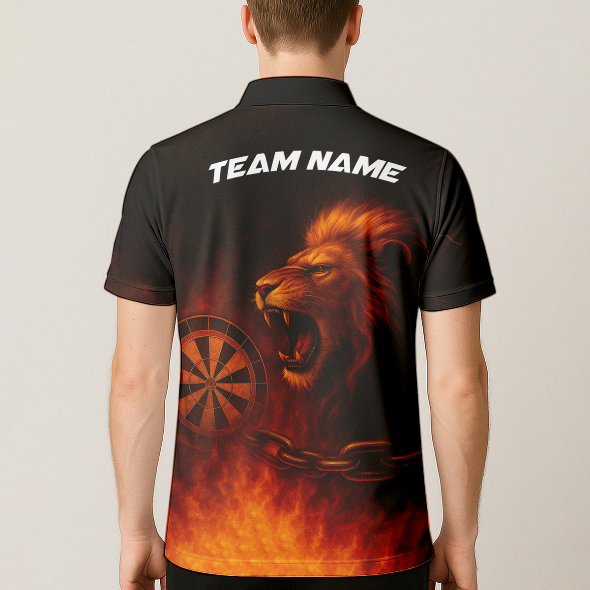 Custom Personalized Roaring Lion Fire Darts Polo Shirt Black Orange additional image 5