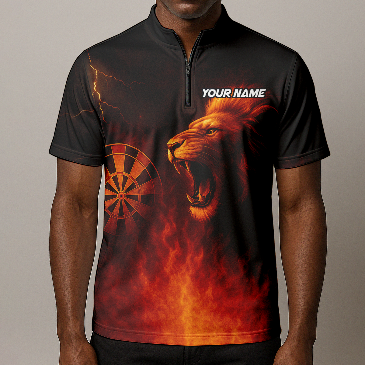 Custom Personalized Roaring Lion Fire Darts Polo Shirt Black Orange additional image 8