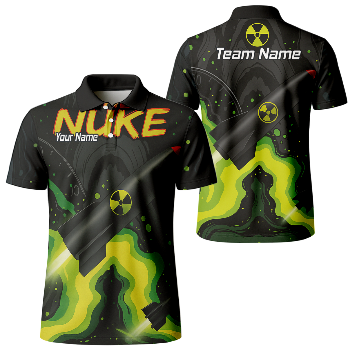 Personalised Nuke Radiation Dart Jersey Black Green Custom Polo Shirt For Men Z8899 main image - polo No