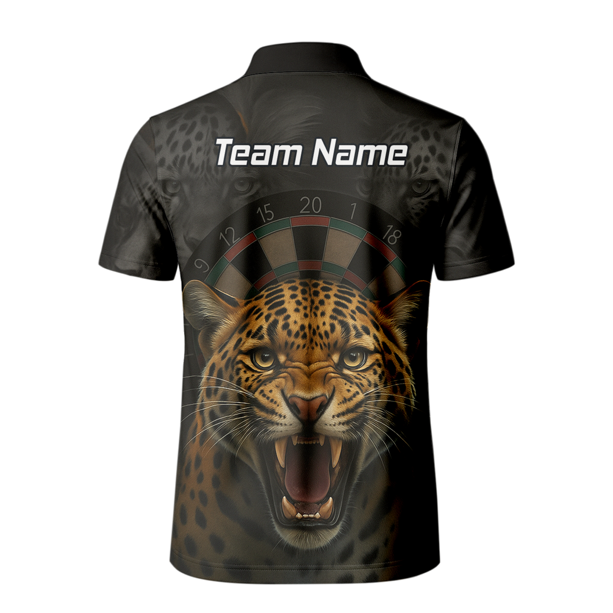 Personalised Roaring Leopard Print Darts Polo Shirt Black For Men U4010 additional image 3
