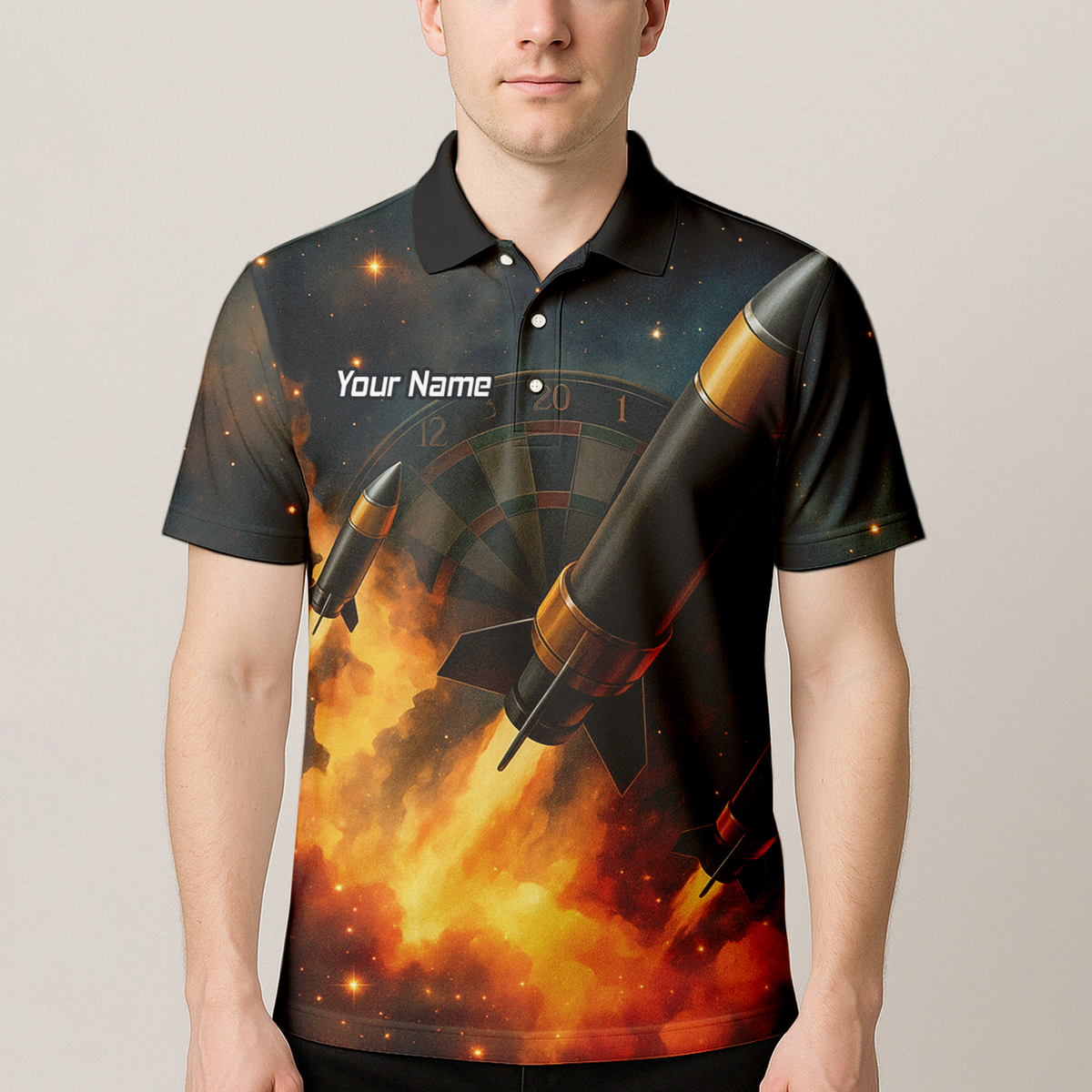 Personalised Space Rocket Fire Dart Jersey Polo Shirt For Men Q1206 additional image 4