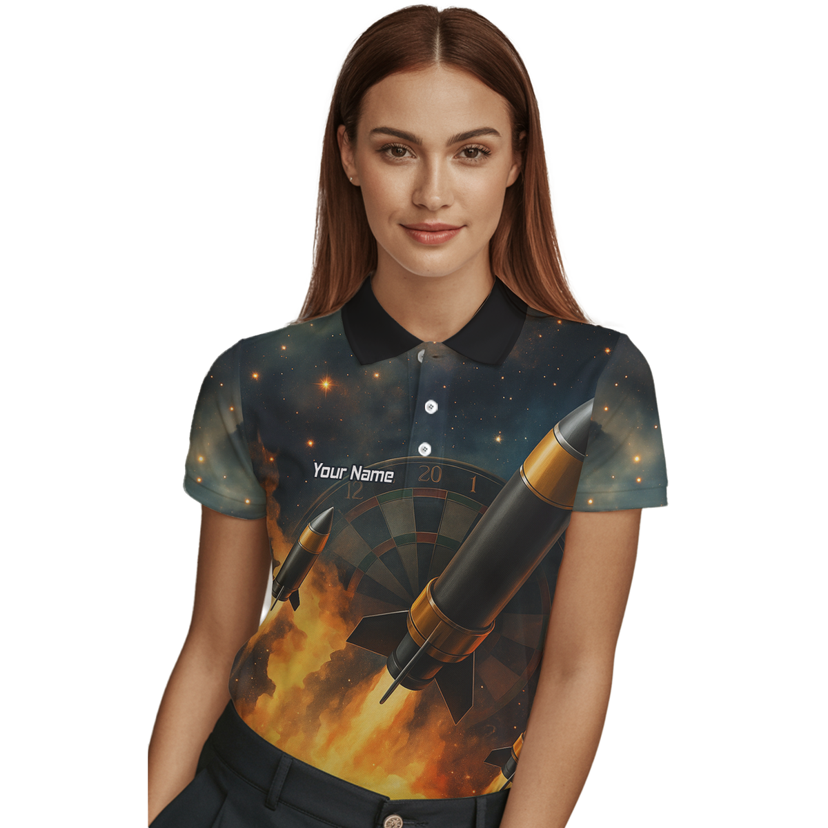 Personalised Space Rocket Fire Dart Jersey Polo Shirt For Men Q1206 additional image 3
