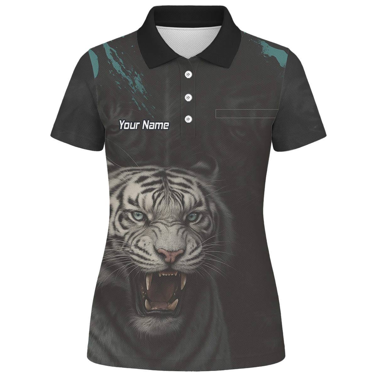Personalised Roaring White Tiger Darts Polo Shirt Black For Men Q8496 additional image 1
