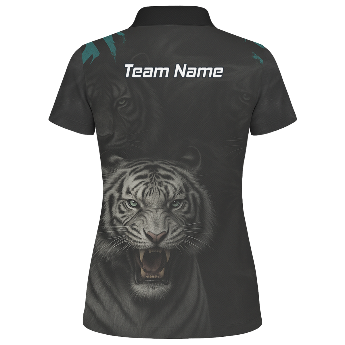 Personalised Roaring White Tiger Darts Polo Shirt Black For Men Q8496 additional image 2