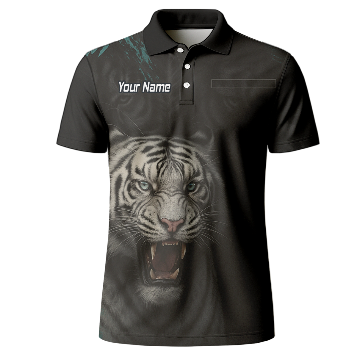 Personalised Roaring White Tiger Darts Polo Shirt Black For Men Q8496 additional image 2