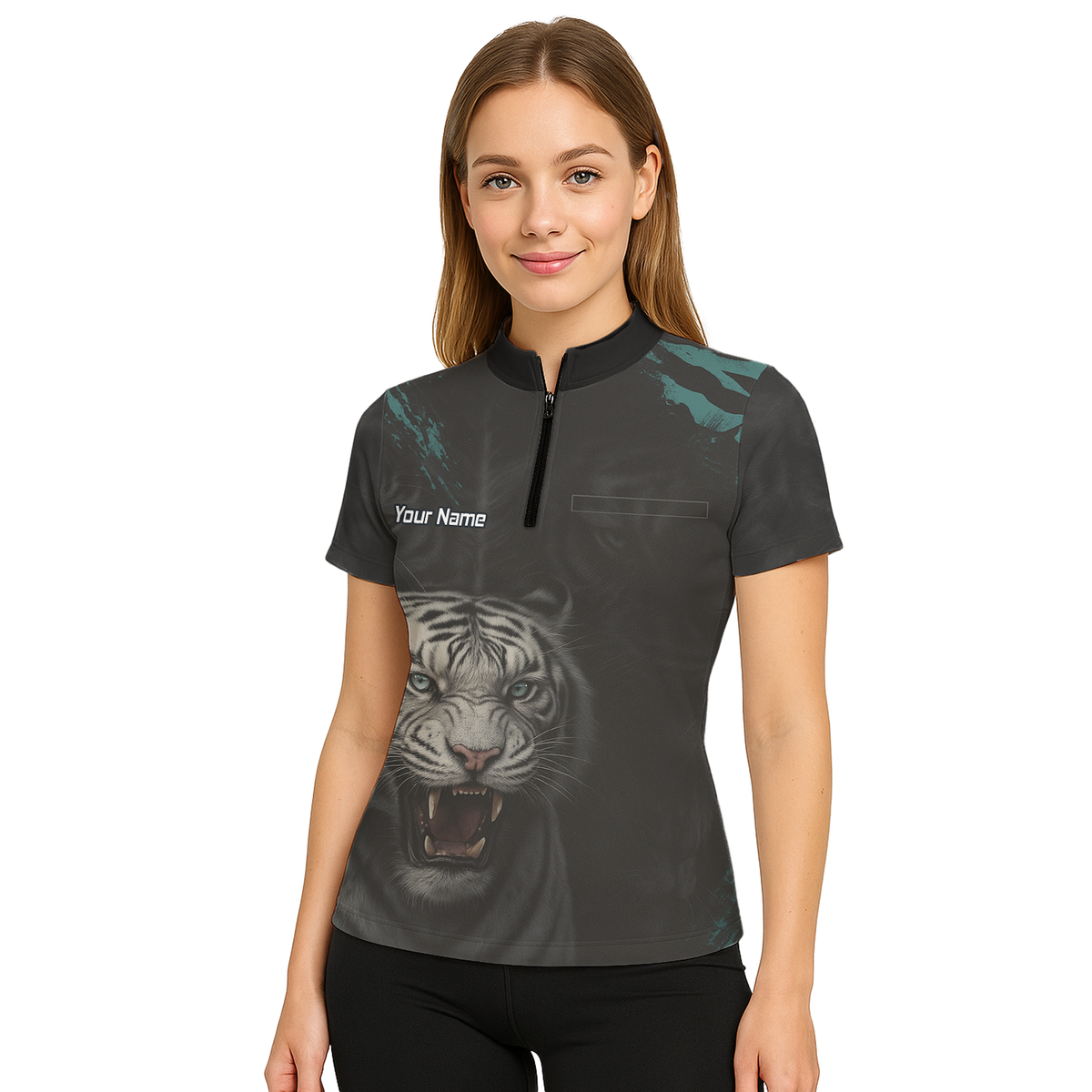 Personalised Roaring White Tiger Darts Polo Shirt Black For Men Q8496 additional image 5