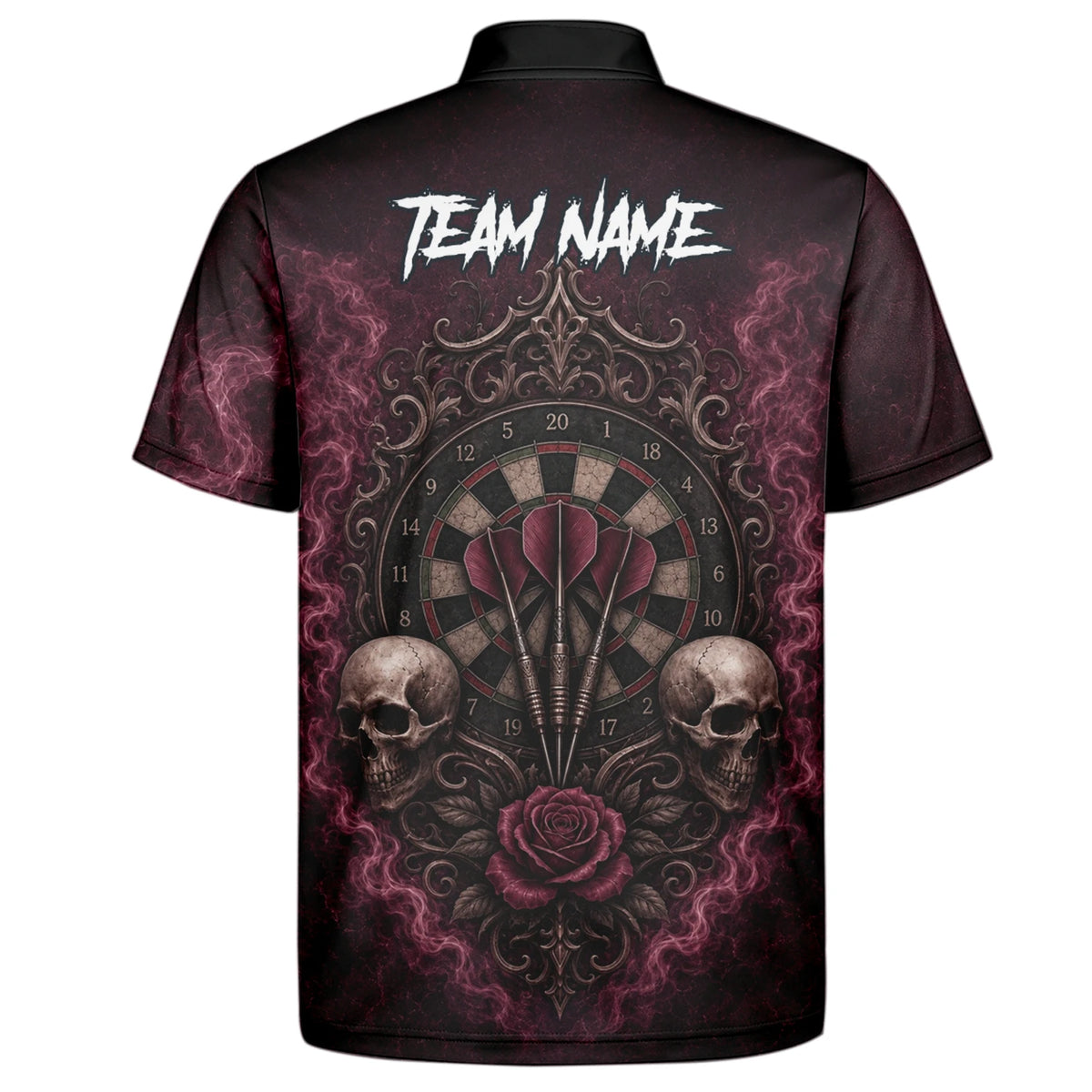 Personalised Burgundy & Black Skull Rose Darts Shirt For Men U786