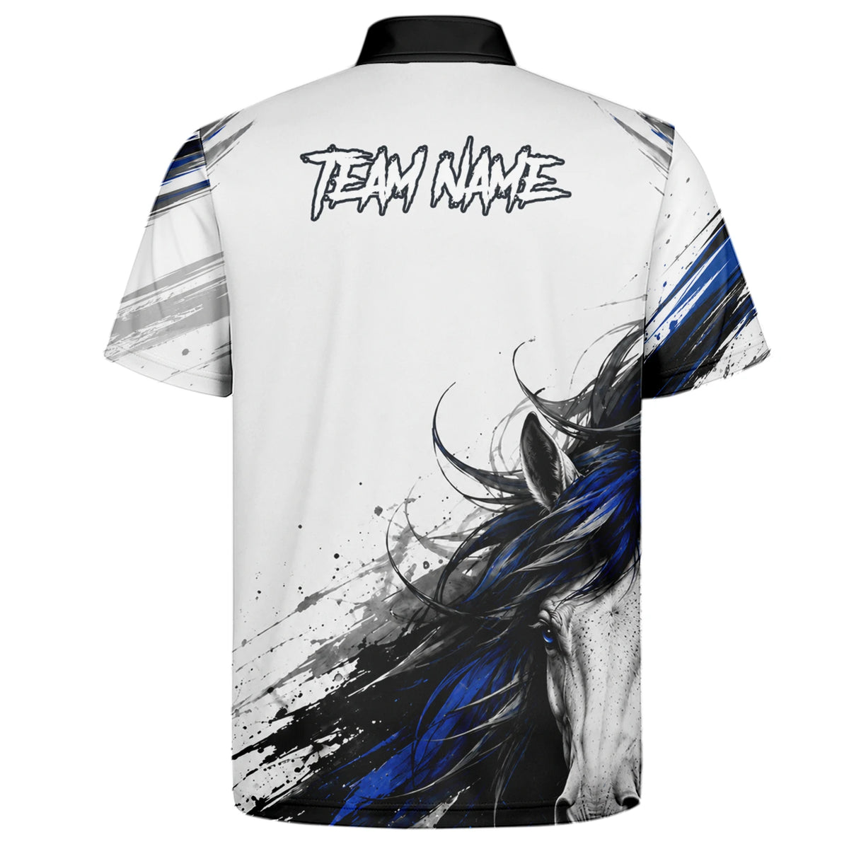 Personalised White Black Blue Rearing Horse Darts Shirt For Men O686