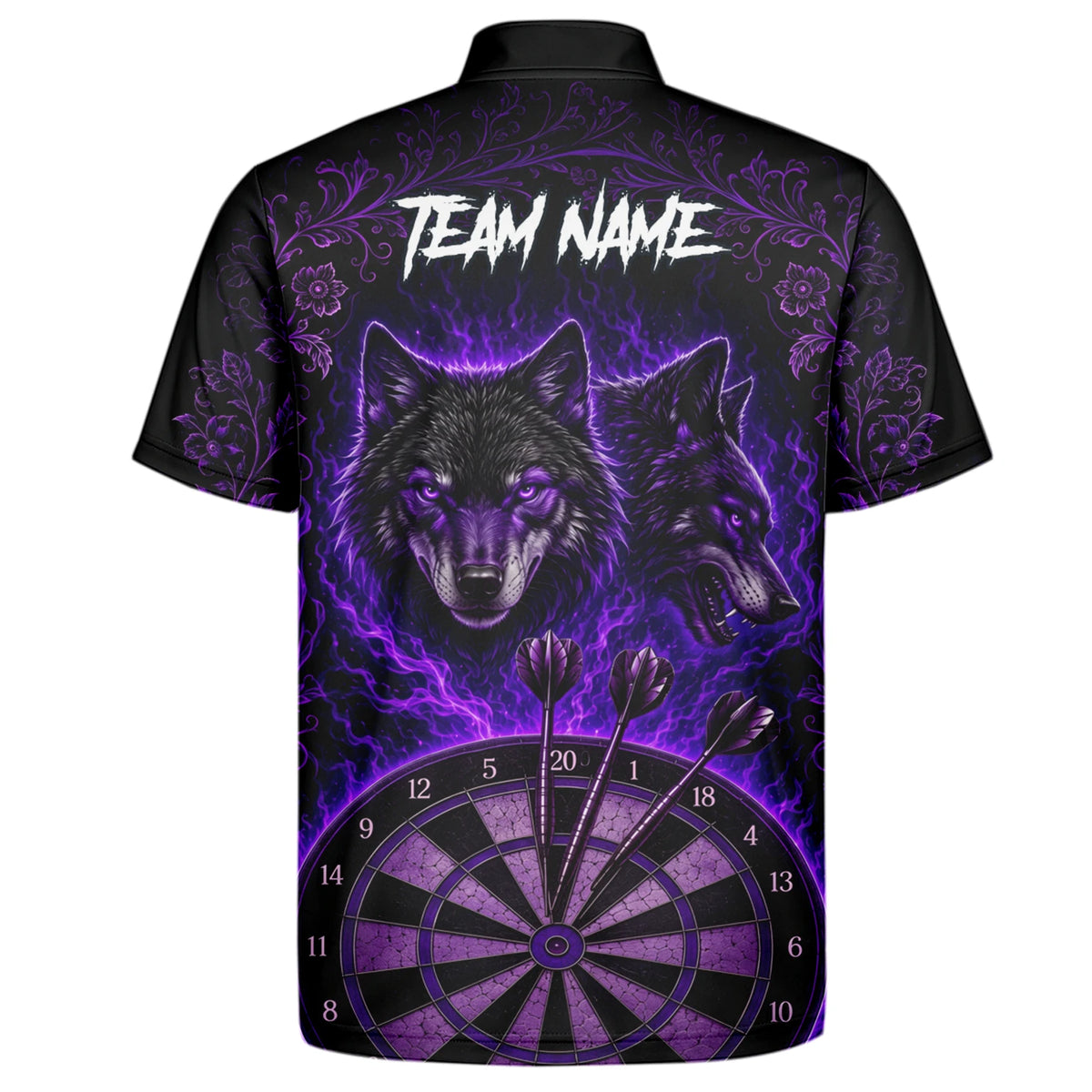 Personalised Black & Purple Wolf Dartboard Darts Shirt For Men J133