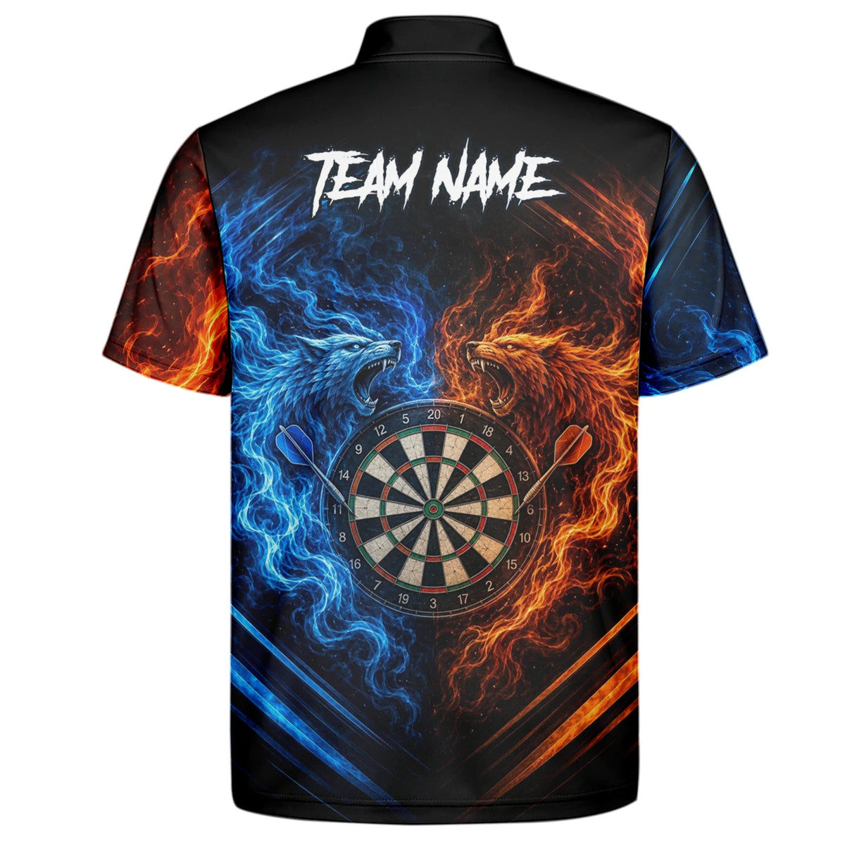 Personalised Blue & Orange Wolf Flame Dartboard Darts Shirt For Men A749