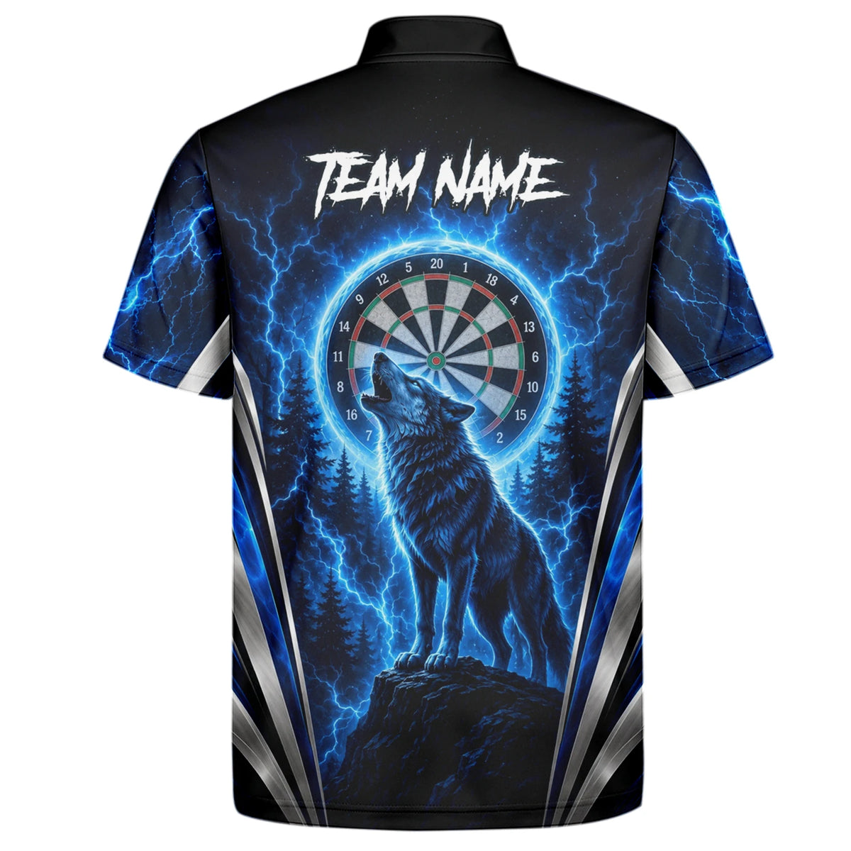 Personalised Black & Blue Wolf Lightning Darts Shirt For Men X929