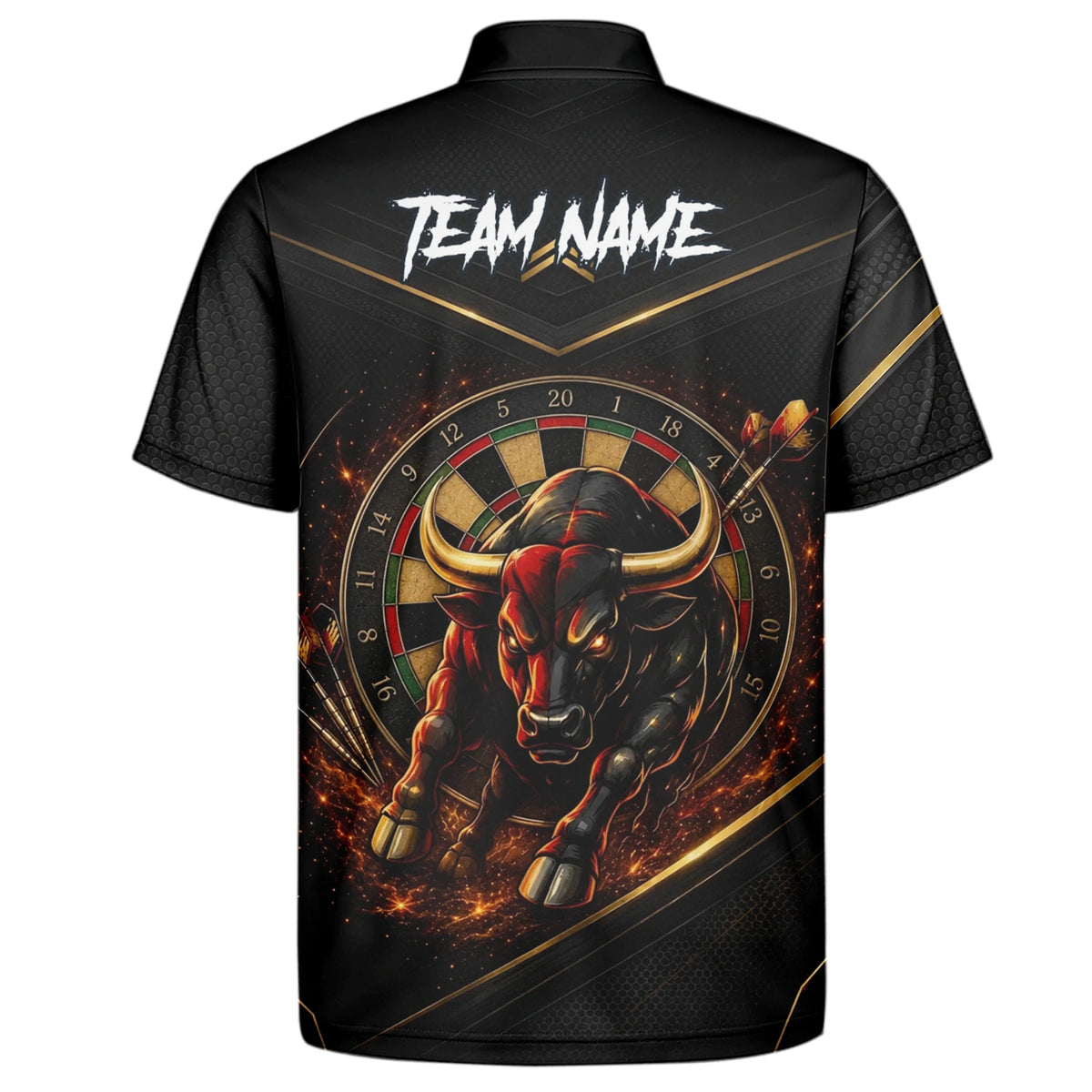 Personalised Black & Gold Bull Darts Polo Shirt For Men K607