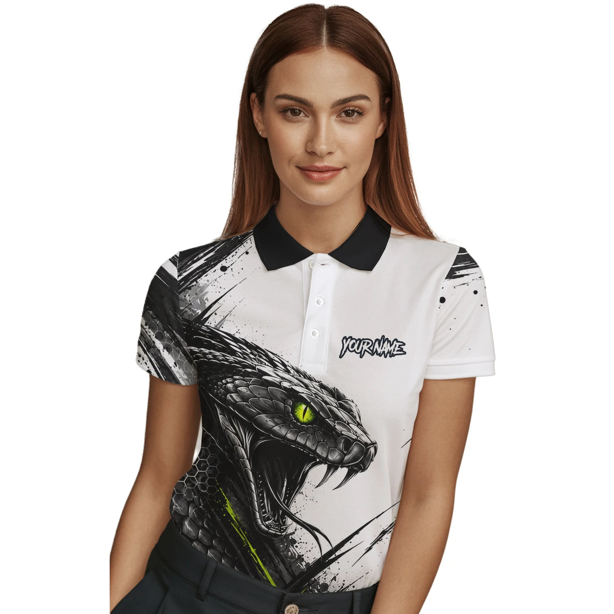 Personalised White Black Green Cobra Darts Shirt For Women I051