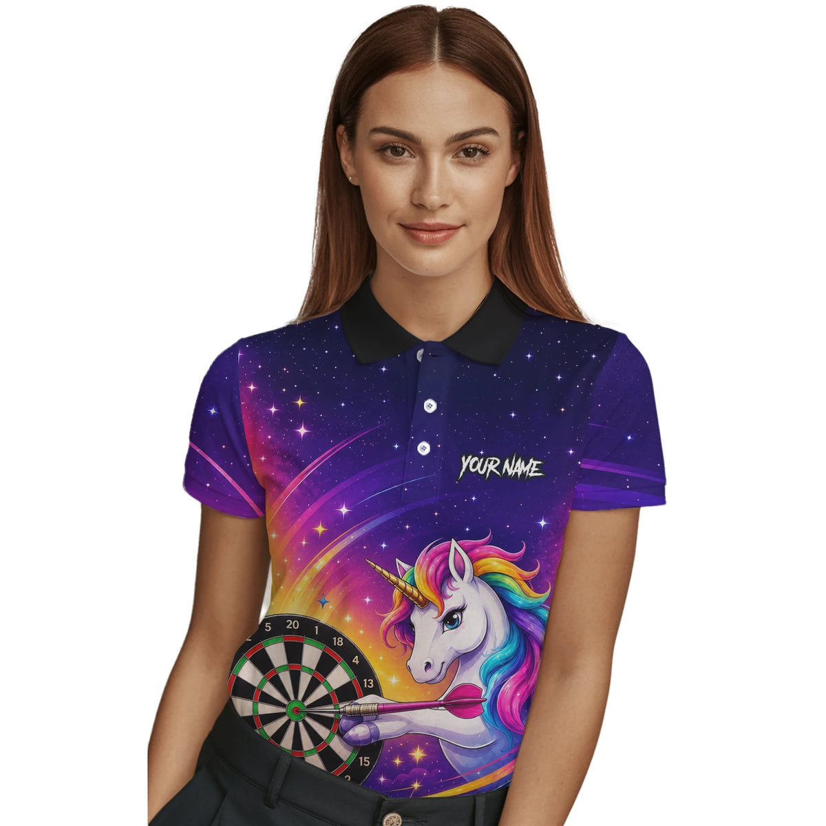 Personalised Purple Rainbow Unicorn Darts Shirt For Women P431