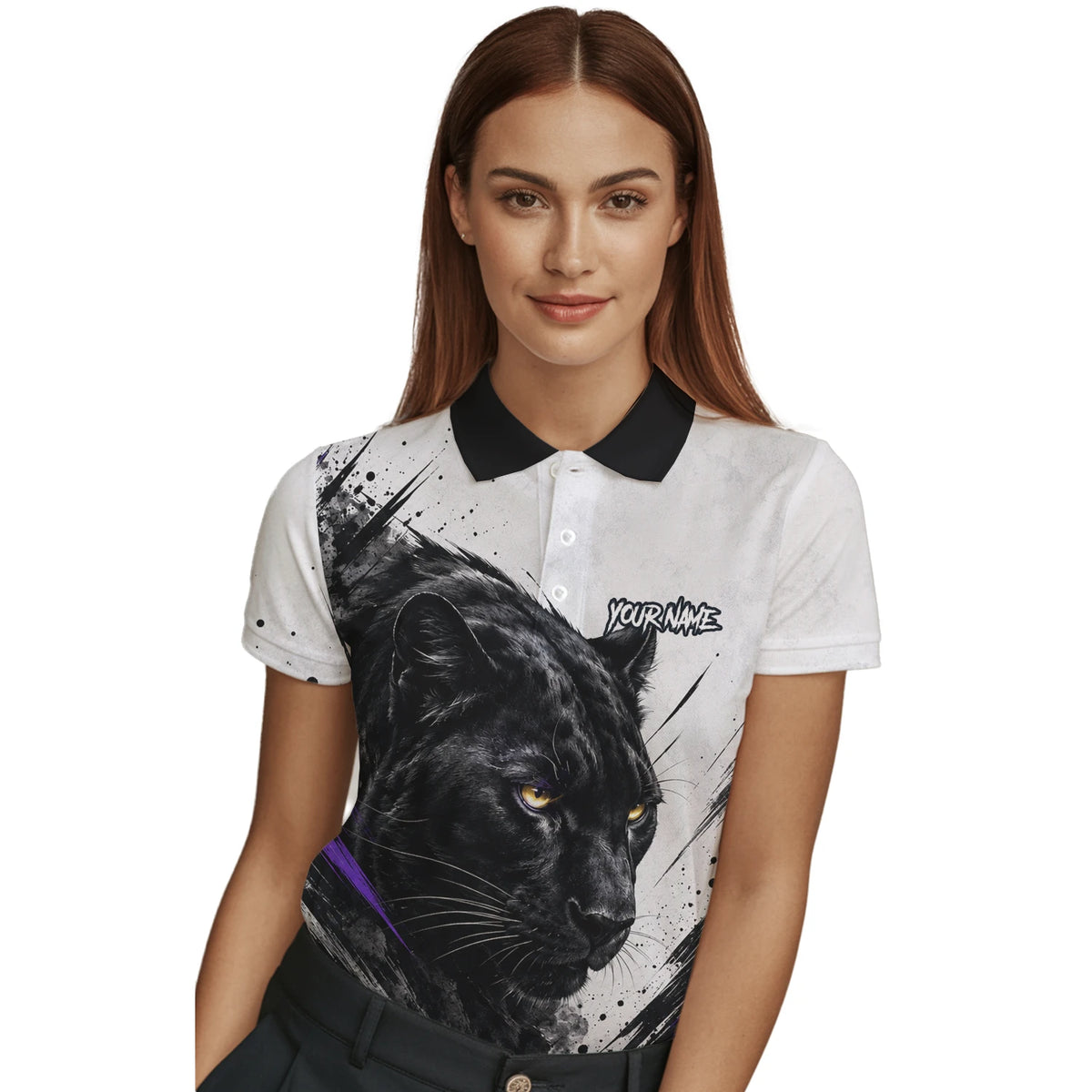 Personalised White Black Purple Panther Darts Shirt For Women W442